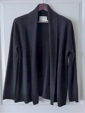 Subtle Luxury Black Open-Front 100% Cashmere Cardigan Sweater